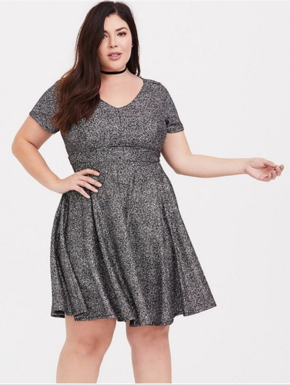 Torrid NEW Plus Size 4x: Sparkle Fit & Flare Dress - Metallic Silver & Black